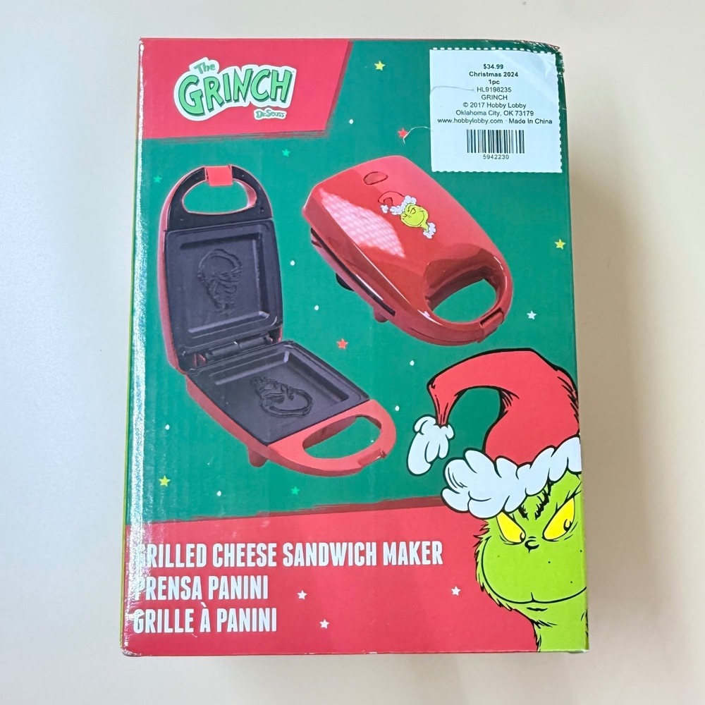 The Grinch Grilled Cheese Sandwich Maker Red Panini Press Uncanny Brands New